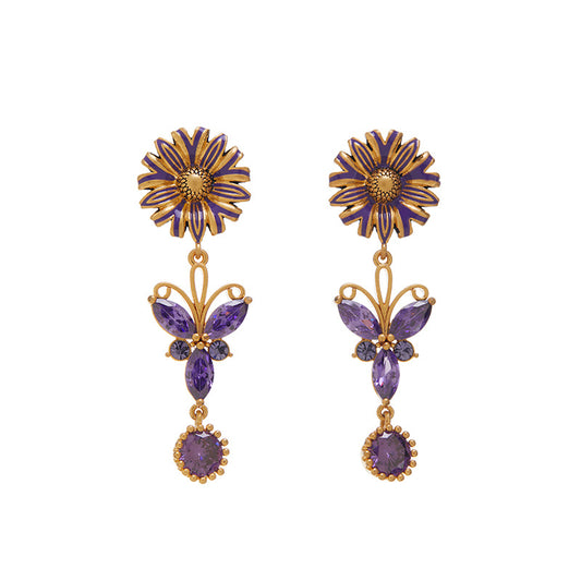 Purple French Zircon Butterfly Earrings