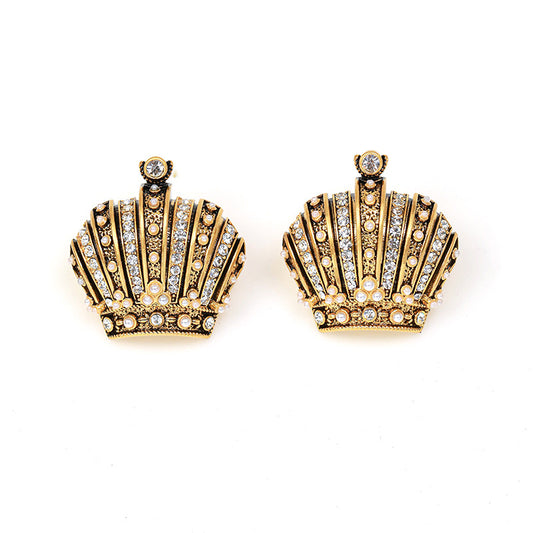 Crown-Style Diamond-Studded Earrings