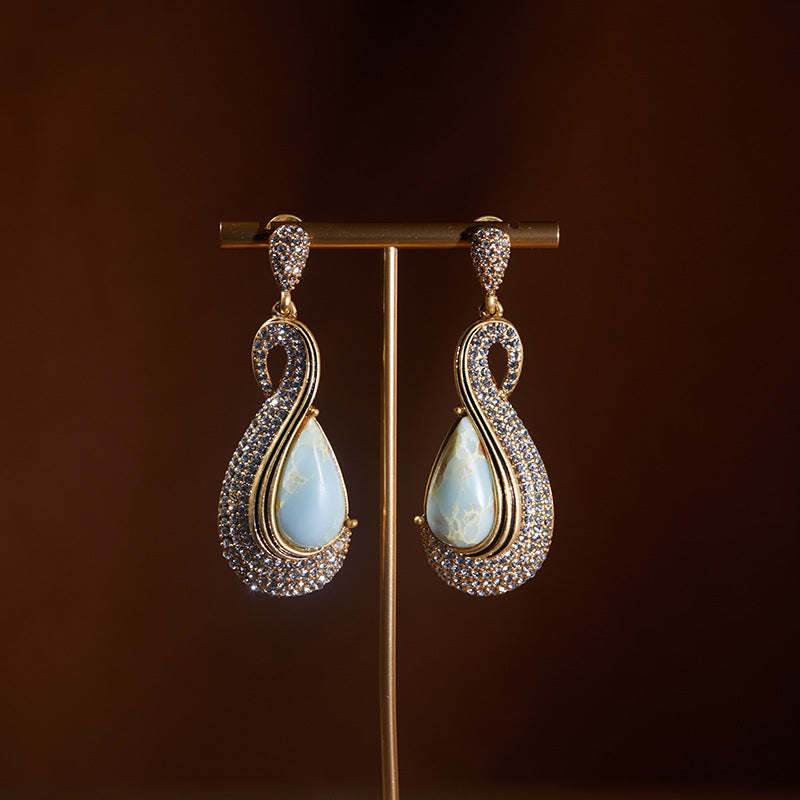 Exaggerated Geometric Diamond-Inlaid Teardrop Earrings