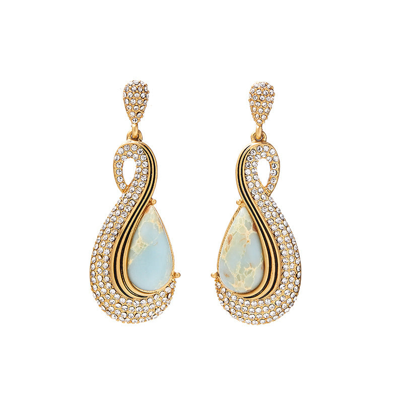 Exaggerated Geometric Diamond-Inlaid Teardrop Earrings