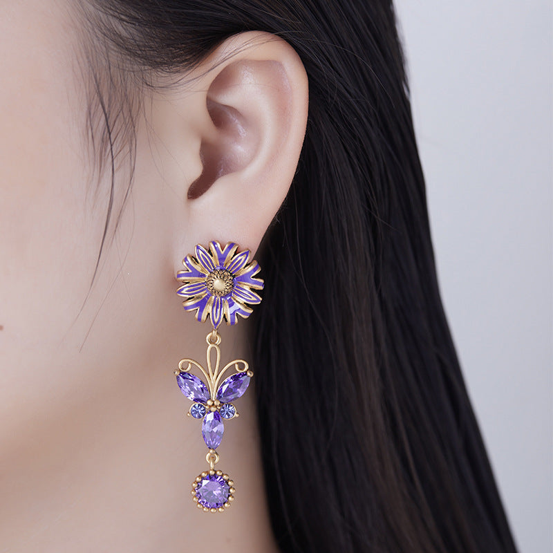 Purple French Zircon Butterfly Earrings