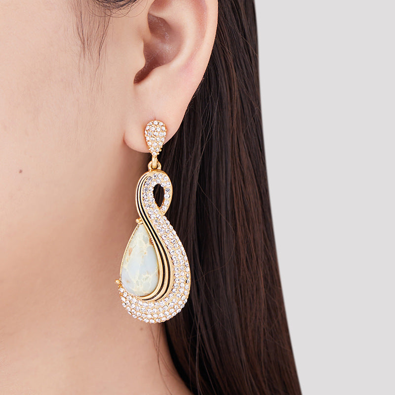 Exaggerated Geometric Diamond-Inlaid Teardrop Earrings