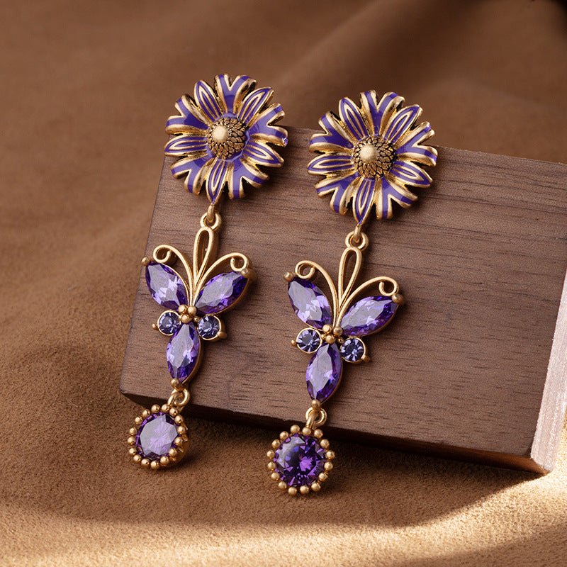 Purple French Zircon Butterfly Earrings