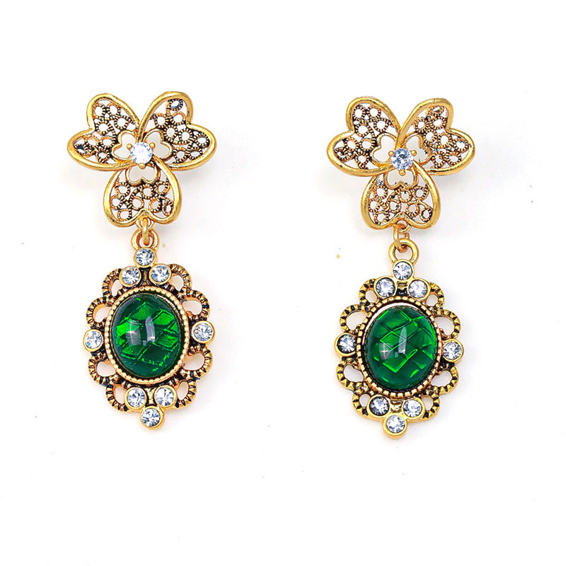 Glass Copper Gold-Plated Diamond-Set Earrings