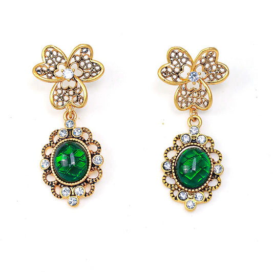 Glass Copper Gold-Plated Diamond-Set Earrings