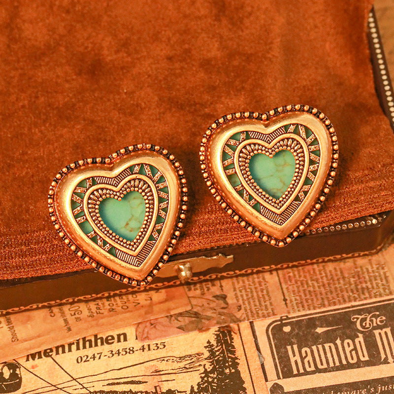 New Vintage Hollow Heart Turquoise Earrings